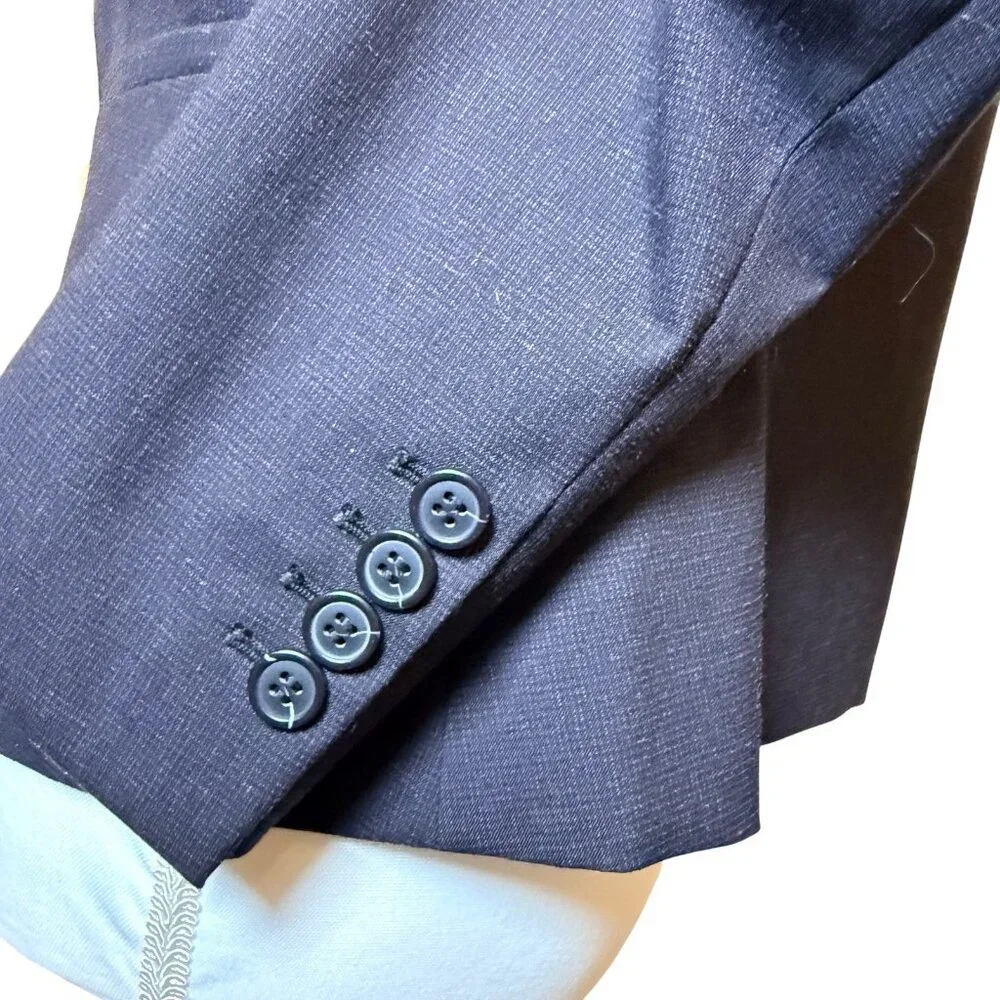 Ann Taylor Size 10P Petite Navy Blue Blazer Jacket 2 Pocket One Button Style - Picture 3 of 7